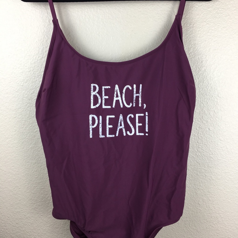 No Boundaries One Piece Swimsuit Berry Purple XL 15-17 “Beach Please” Phrase
